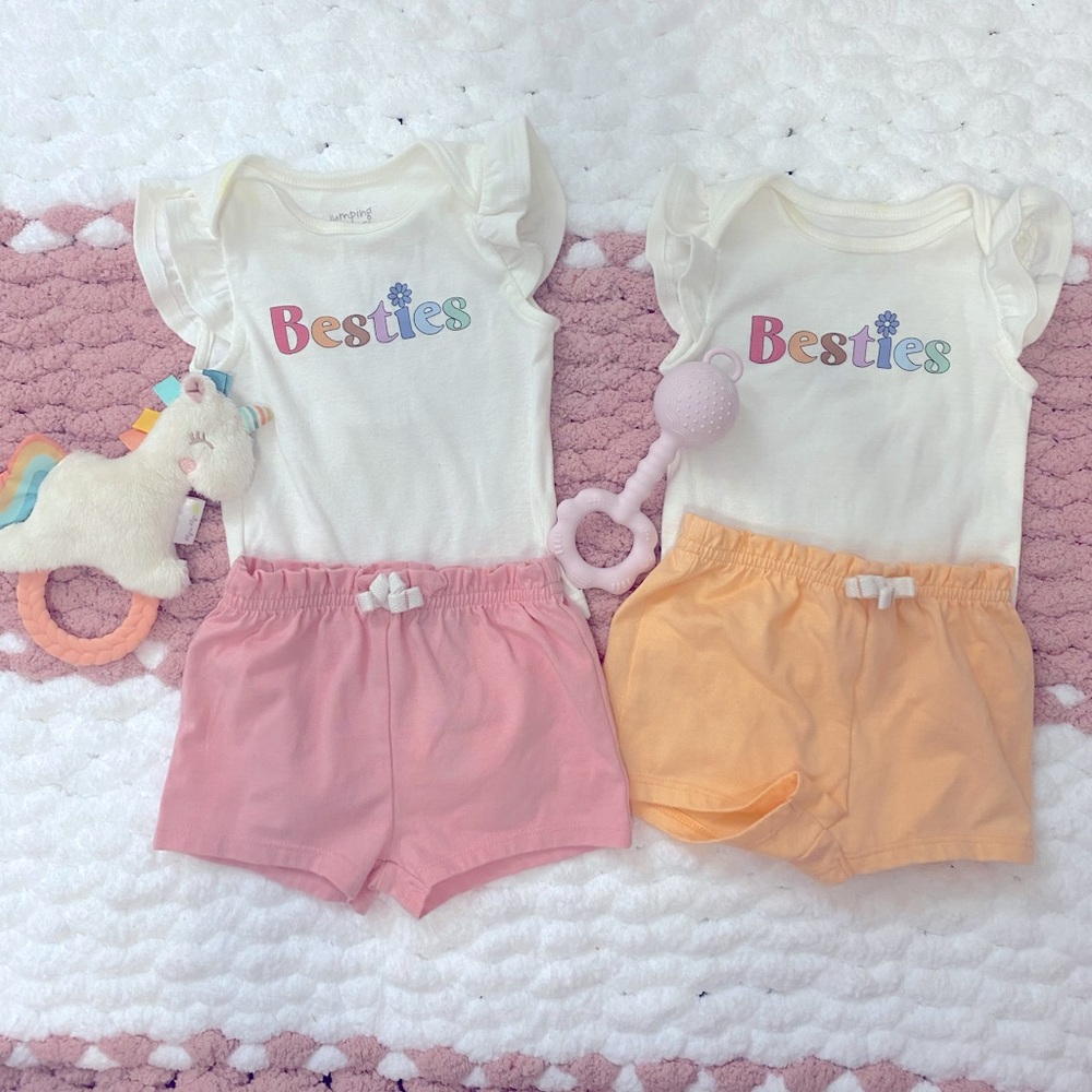 Twin Sister Besties Best Friends Bodysuit & Short Outfits